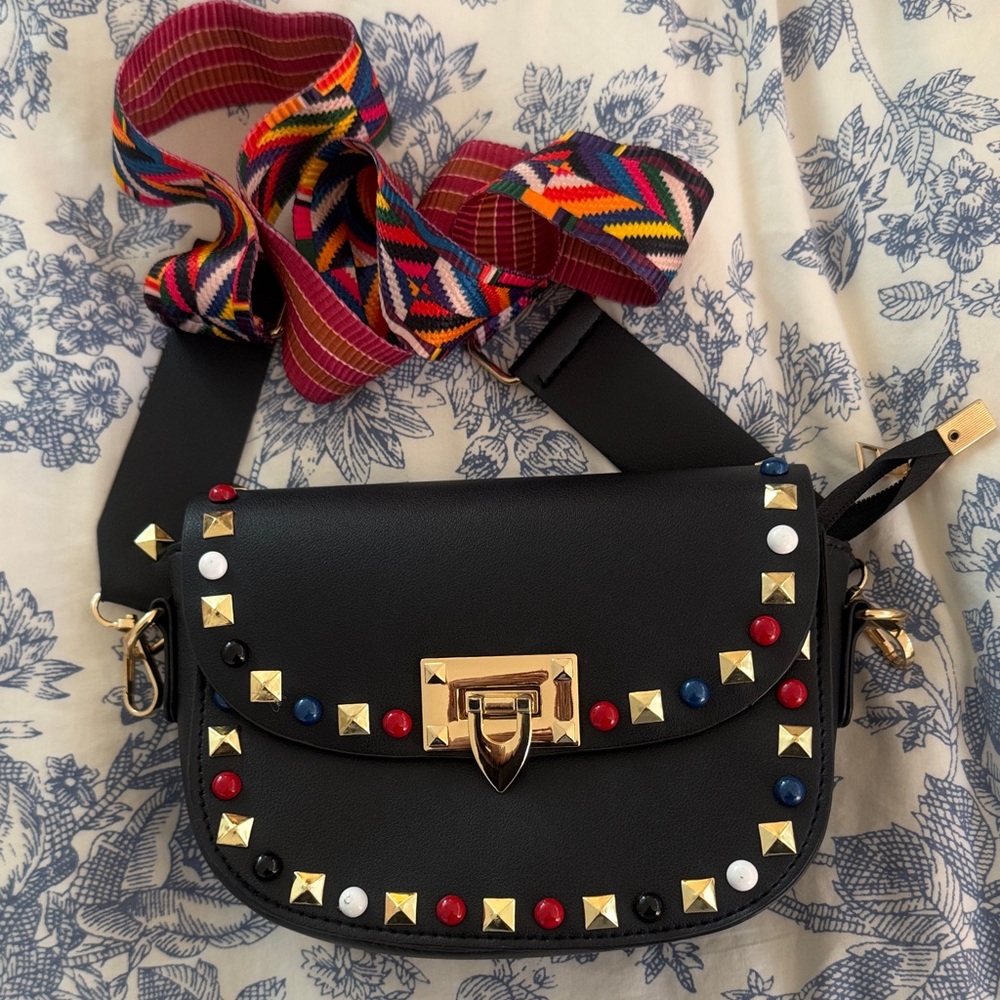 Stylish Black Crossbody Bag with Colorful Accents